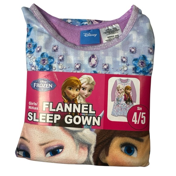 New Disney Frozen Toddler Long Sleeve Flannel Nightgown Anna Elsa Size 4/5 - Picture 2 of 3